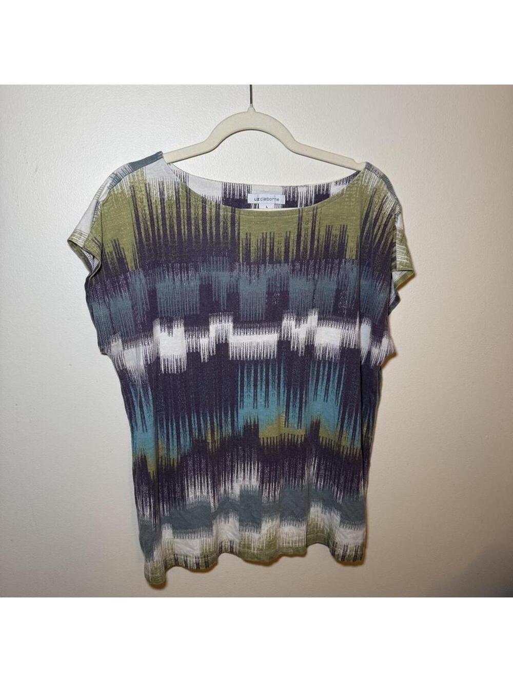 Liz Claiborne rayon & polyester blouse with abstract brushstroke pattern
